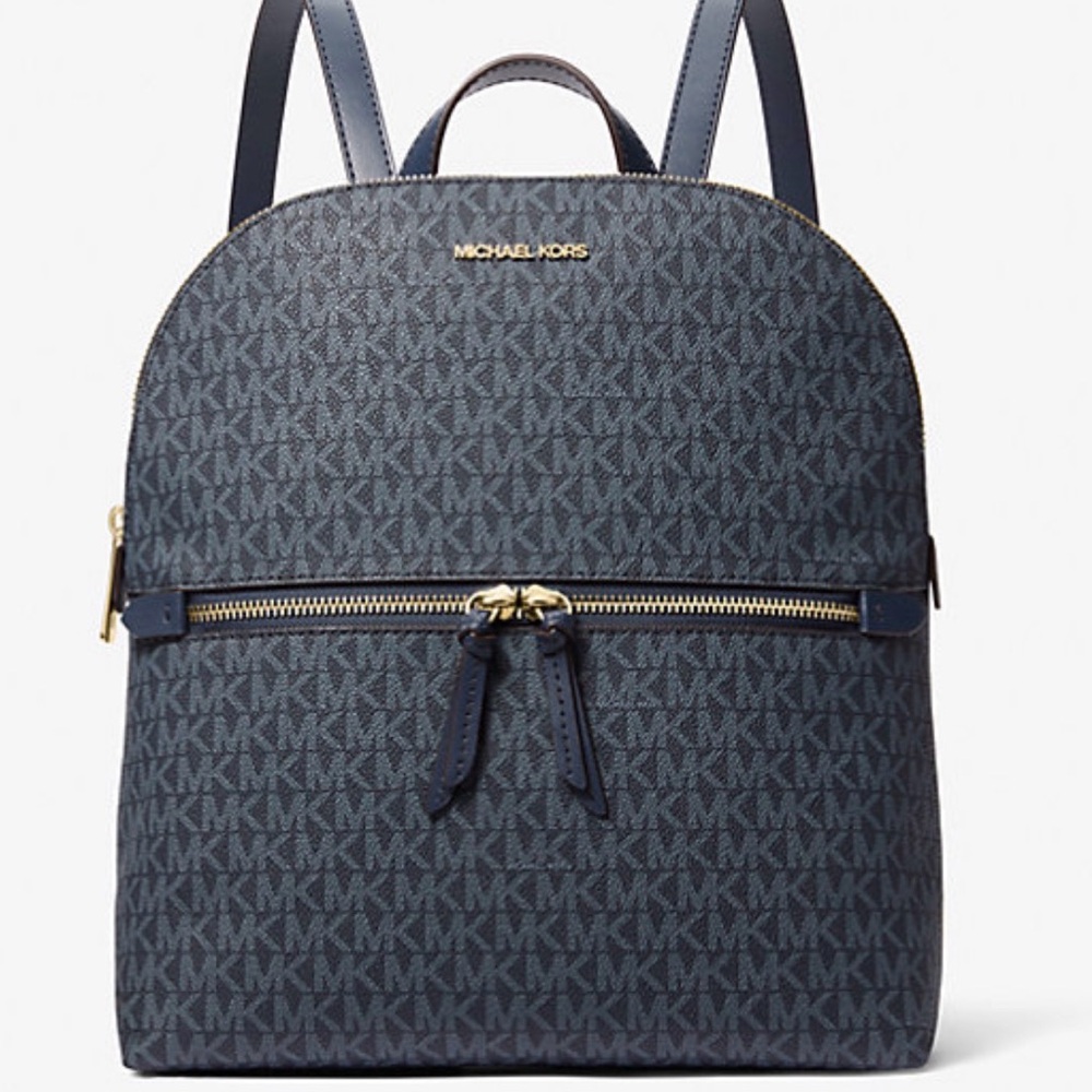 MICHAEL KORS Dallas Medium Signature Logo Backpack in Admiral Blue
